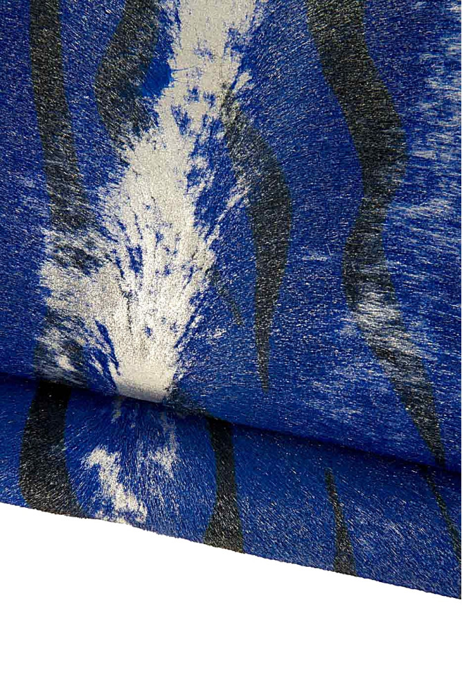 Bluette ZEBRA textured hair on leather hide, luxurious metallic animal printed pony calfskin