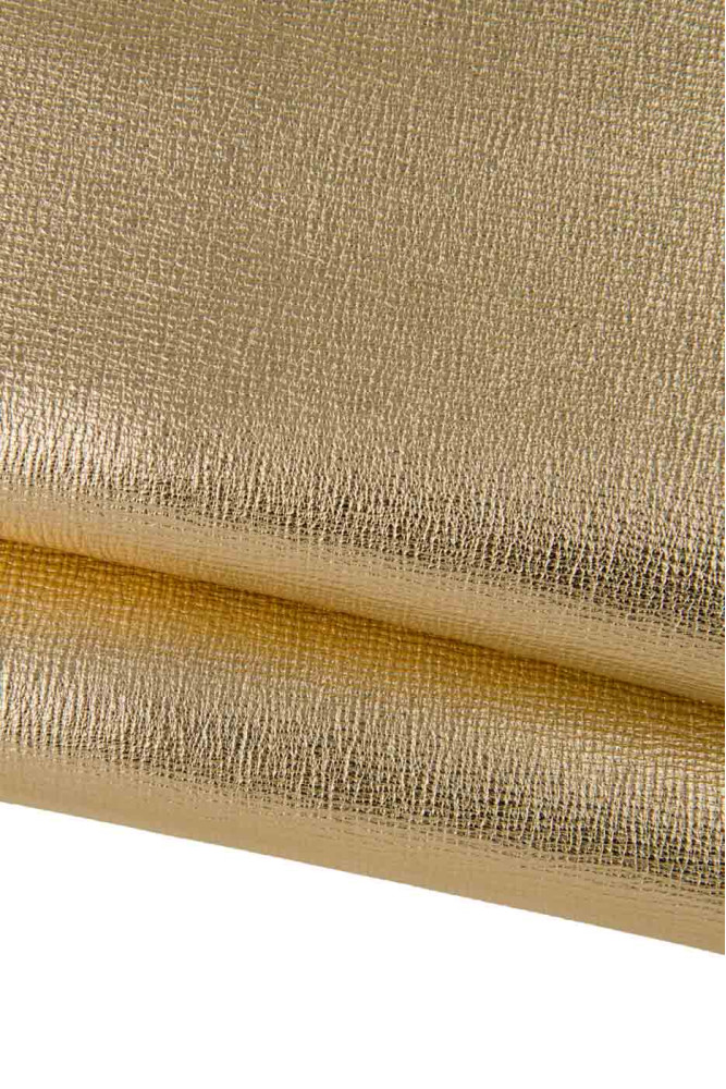 Pale gold SAFFIANO embossed leather skin, metallic goatskin medium softness hide for hobbyists