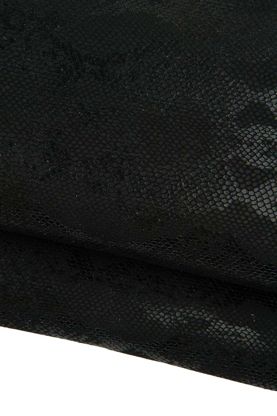 Black reptile print leather hide, suede calfskin semi glossy, soft skins for DIY