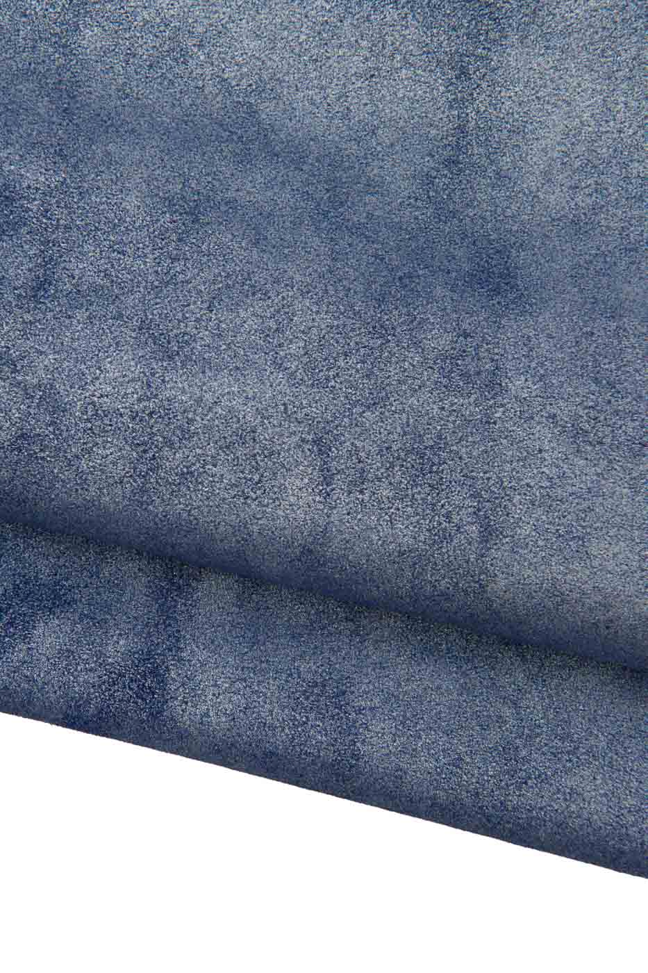 Blue METALLIC leather hide, silver GLITTER on suede cowhide, abstract pattern on soft bright calfskin, for crafters