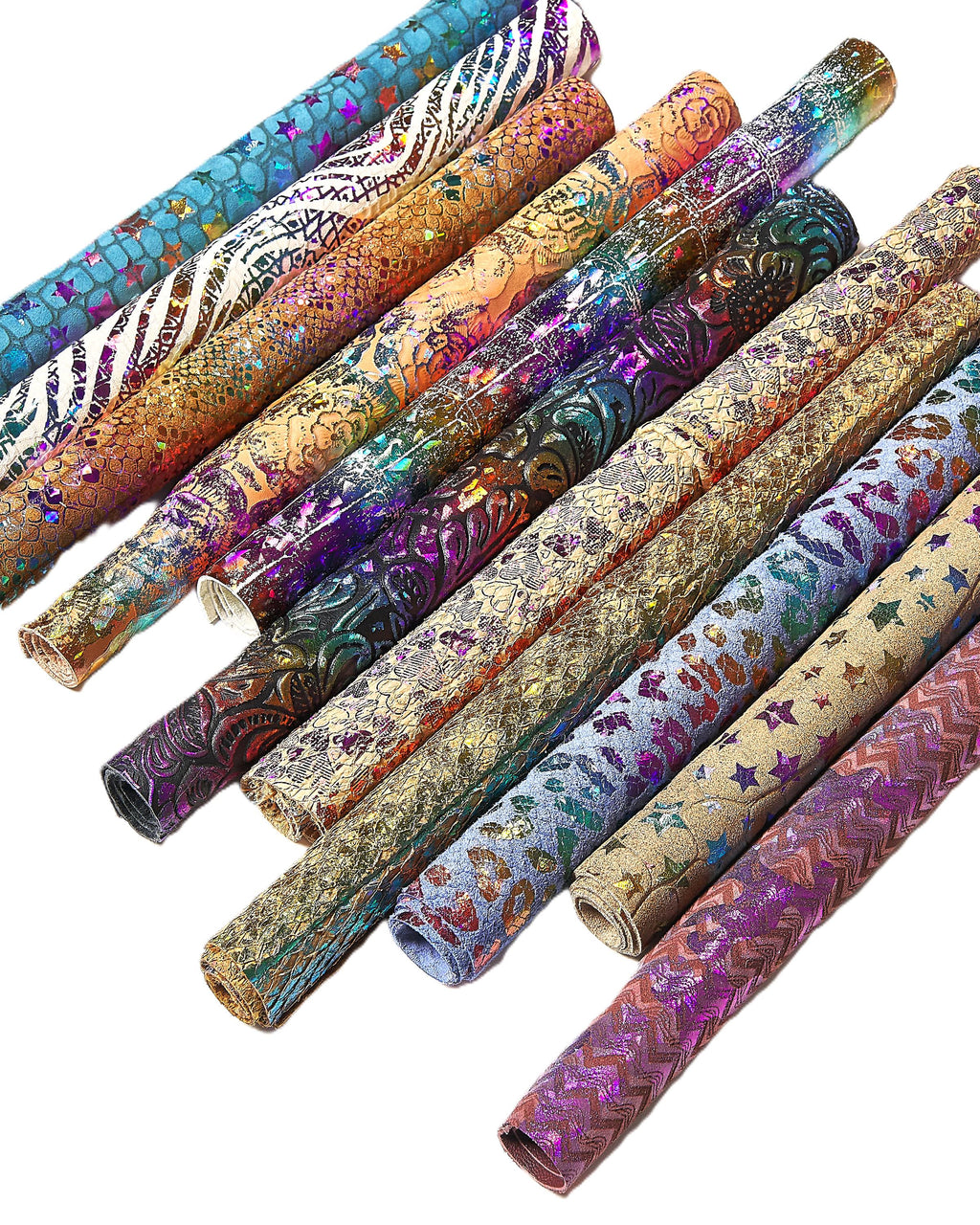 HOLOGRAPHIC Leather Scraps in Assorted Colors, 10 random various print ...