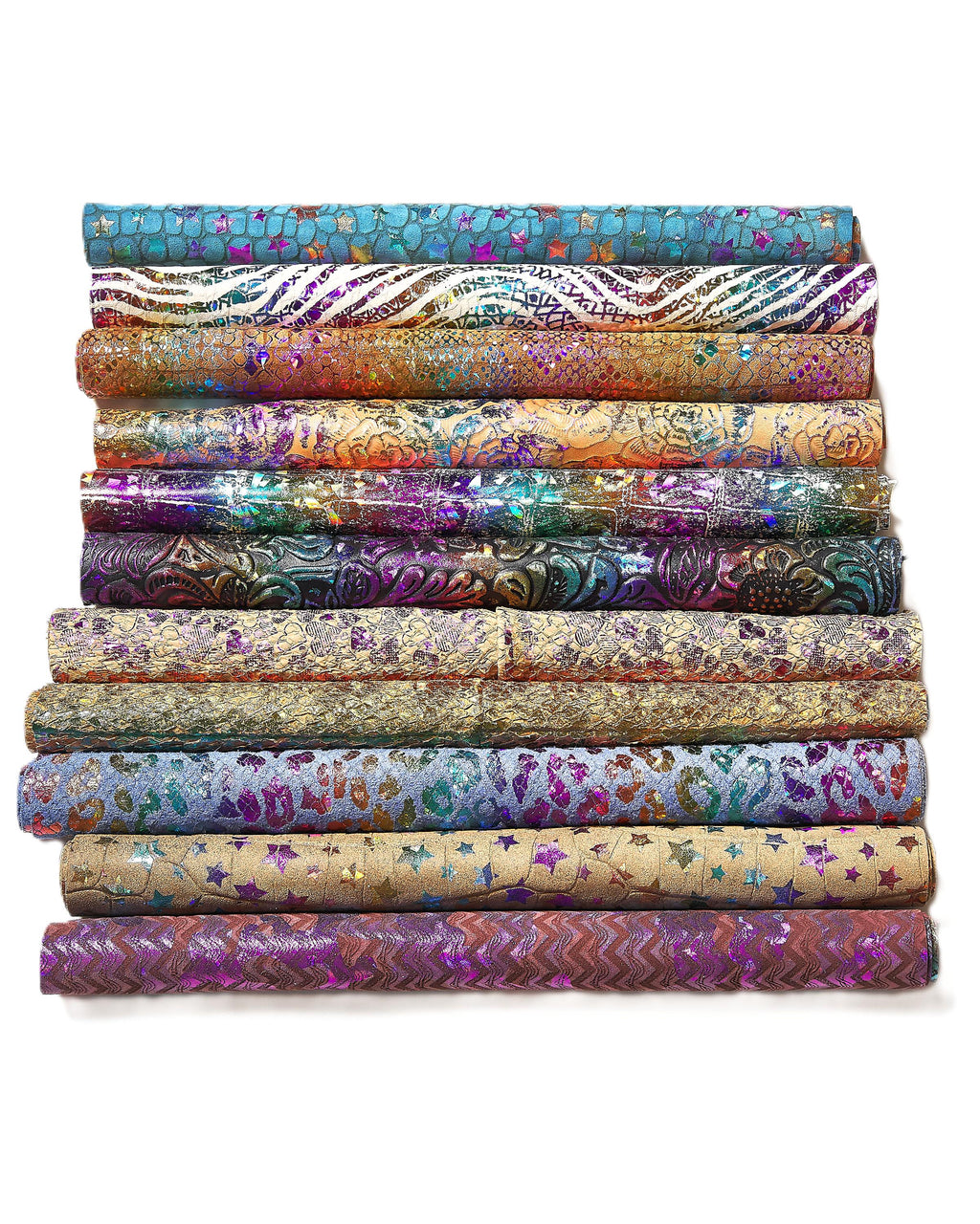 HOLOGRAPHIC Leather Scraps in Assorted Colors, 10 random various print ...