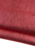Red/pink PEBBLE GRAIN printed cowhide, glossy soft leather skin, metallic thick hide for crafters