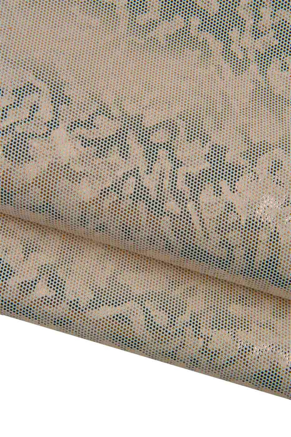 CAMOUFLAGE textured leather skin, gold - bronze METALLIC printed cowhide, bright soft calfskin for crafters