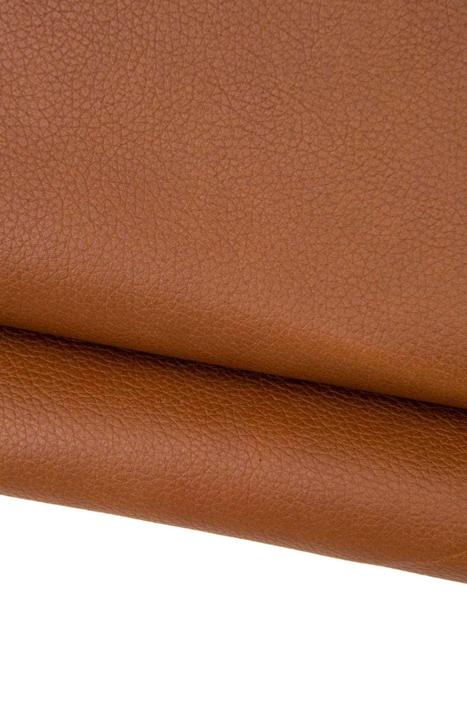 TAN pebble GRAIN printed cowhide, brown soft matt leather hide, natural thick calfskin, 1.4 - 1.7 mm