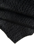 Black REPTILE embossed leather hide, glossy CROCODILE printed cowhide, soft thin calfskin for hobbyists