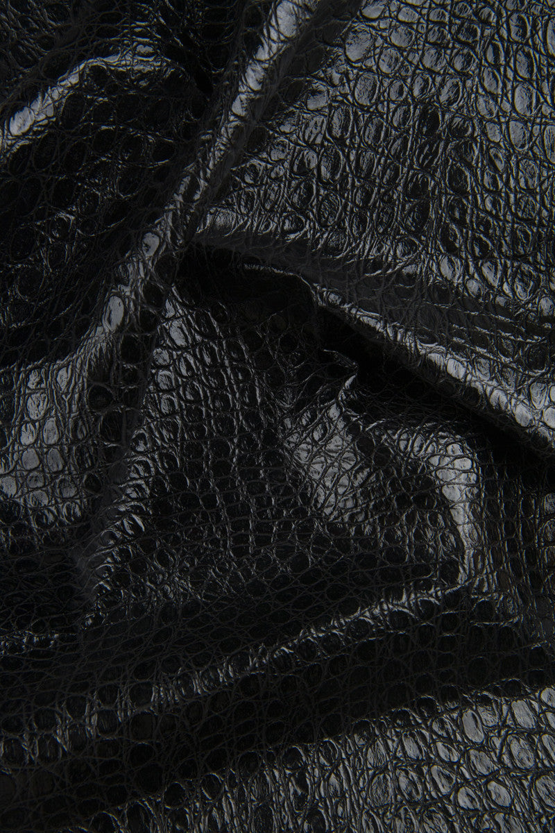 Black REPTILE embossed leather hide, glossy CROCODILE printed cowhide, soft thin calfskin for hobbyists