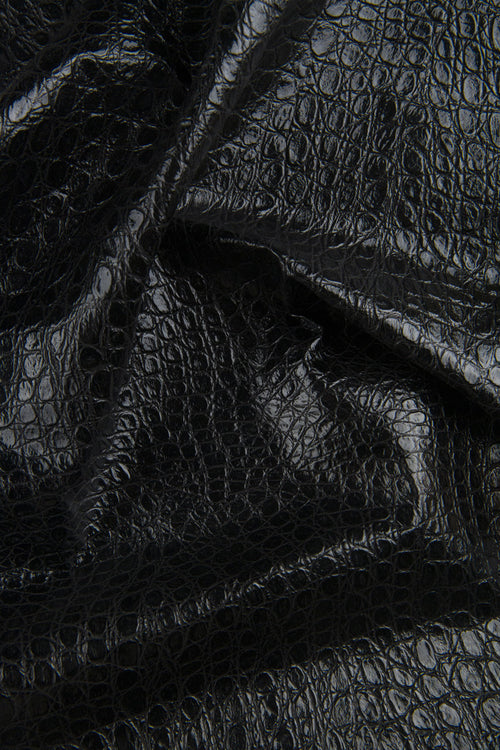 Black REPTILE embossed leather hide, glossy CROCODILE printed cowhide, soft thin calfskin for hobbyists