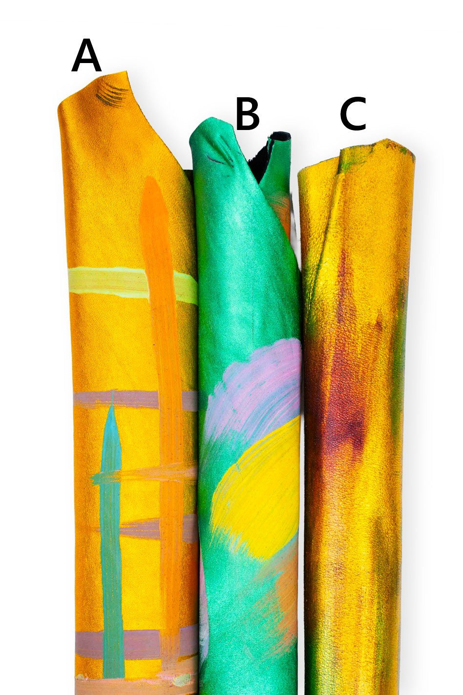 MULTICOLOR hand - PAINTED leather skins, unique colorful printed goatskins for hobbyists