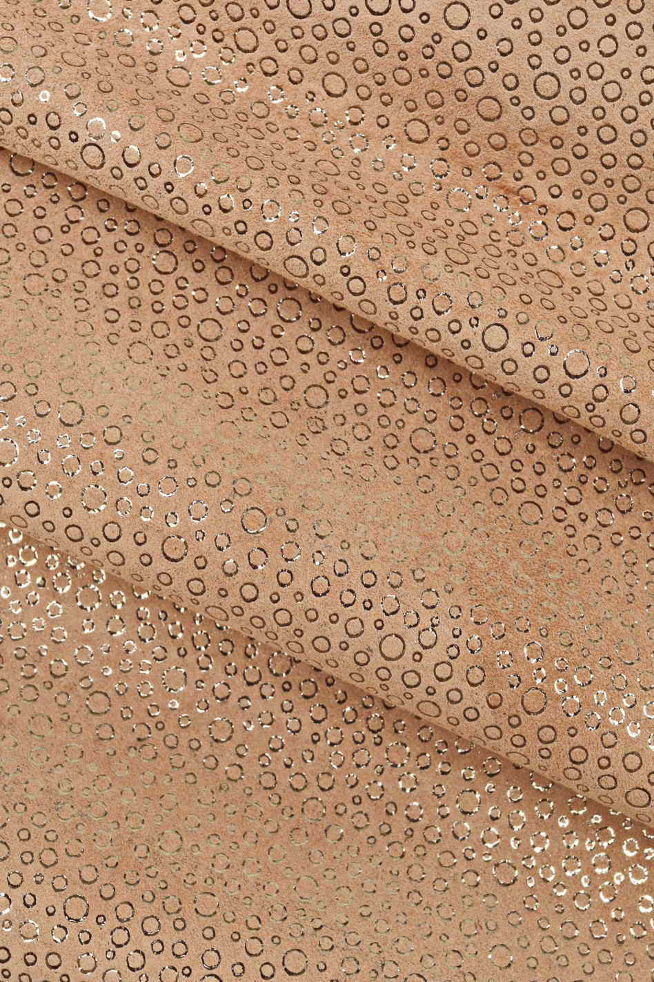 Italian leather, pink suede with steel col. circlets foil, very bright, very soft and silky, size 20x17 inches