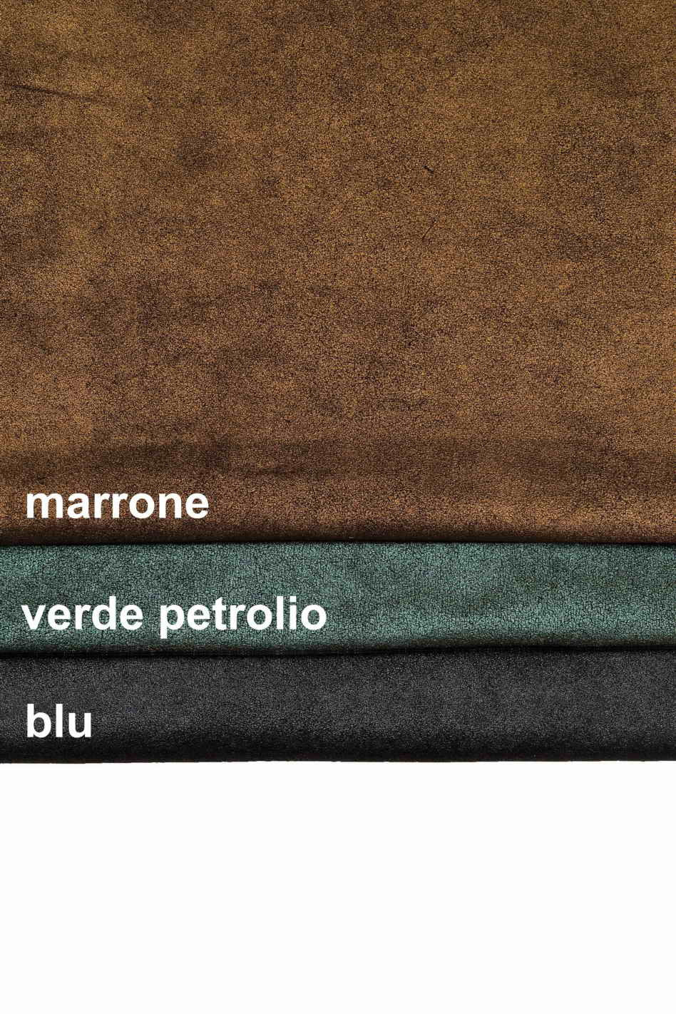 Green brown blue METALLIC SUEDE leather hide, shiny soft calfskin with foil