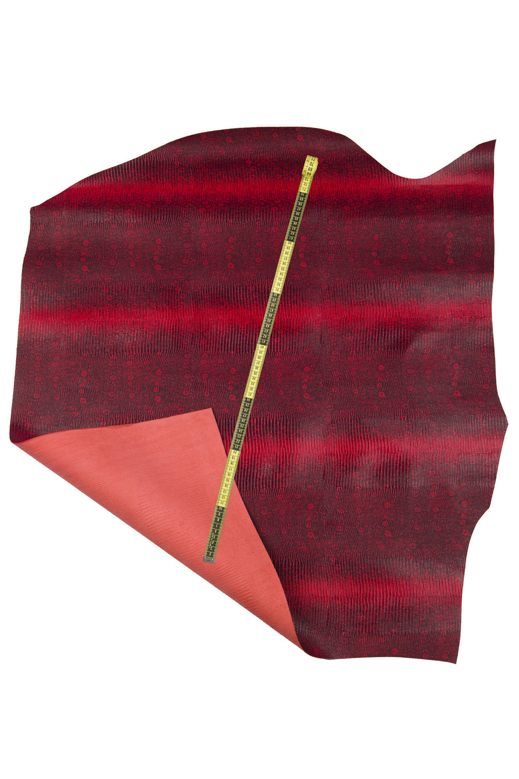 Black red LIZARD printed leather hide, animal texture on cowhide, semi glossy stiff calfskin