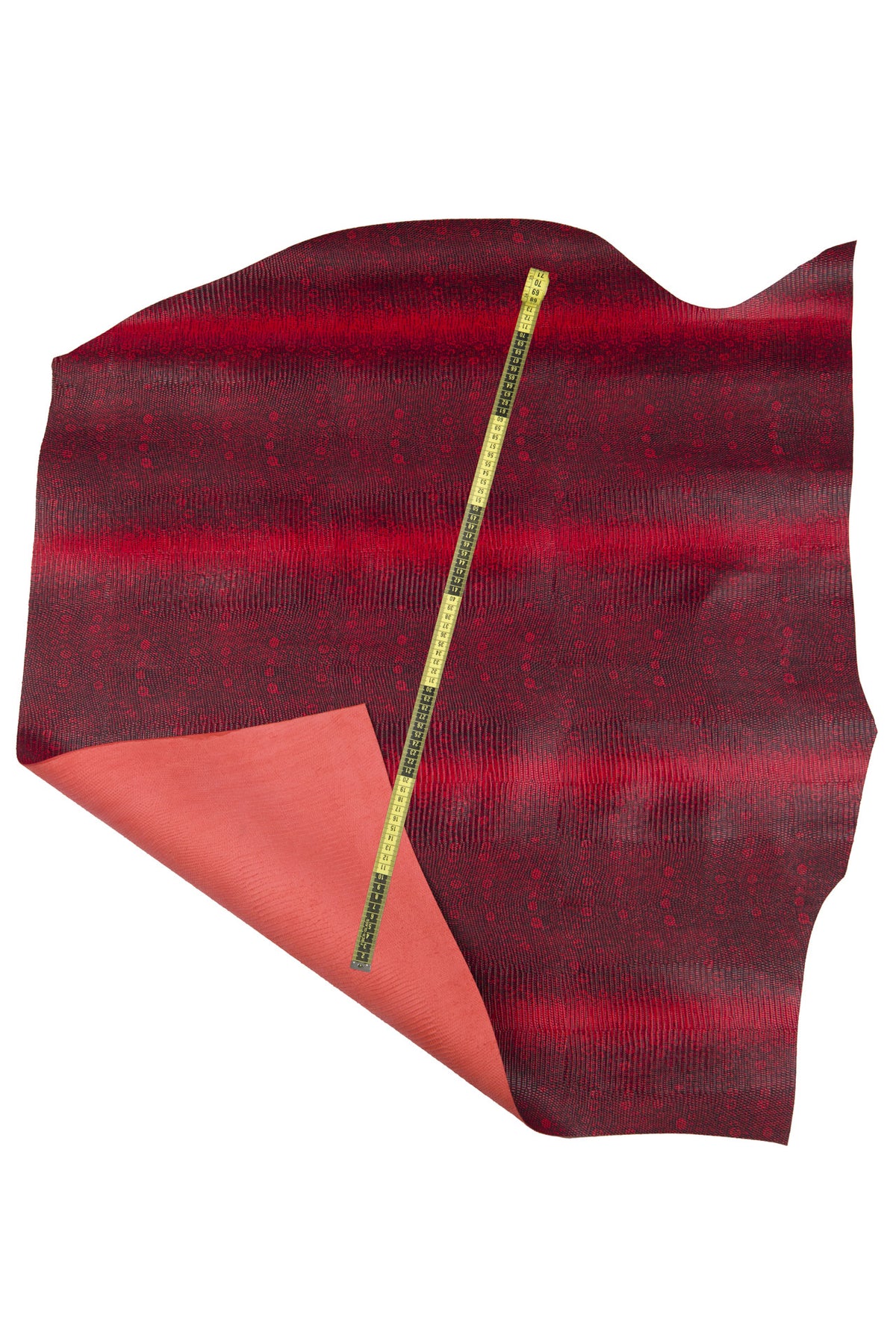 Black red LIZARD printed leather hide, animal texture on cowhide, semi glossy stiff calfskin