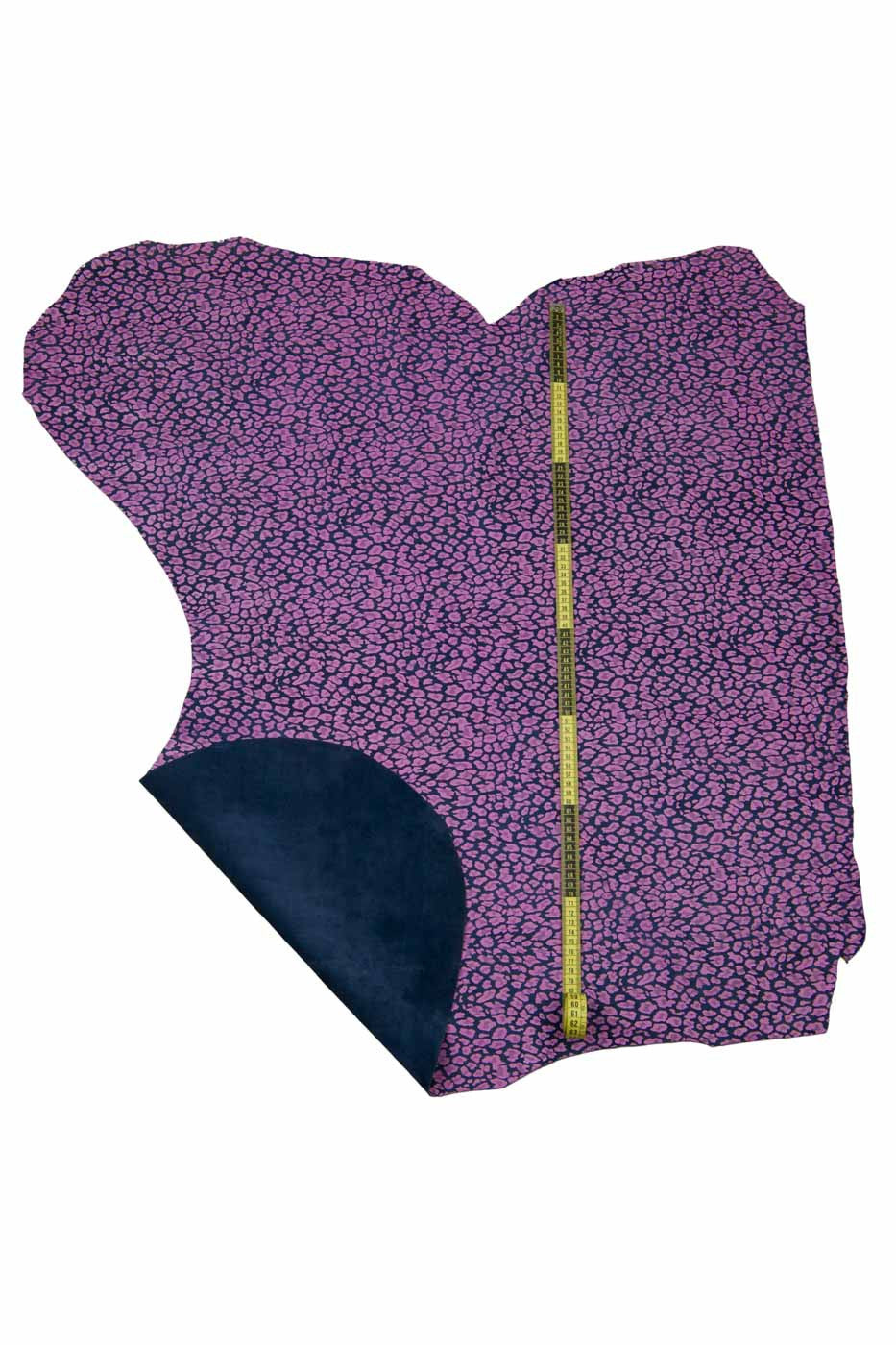 Pink LEOPARD texture on blue suede calfskin, animal cheetah printed split cowhide