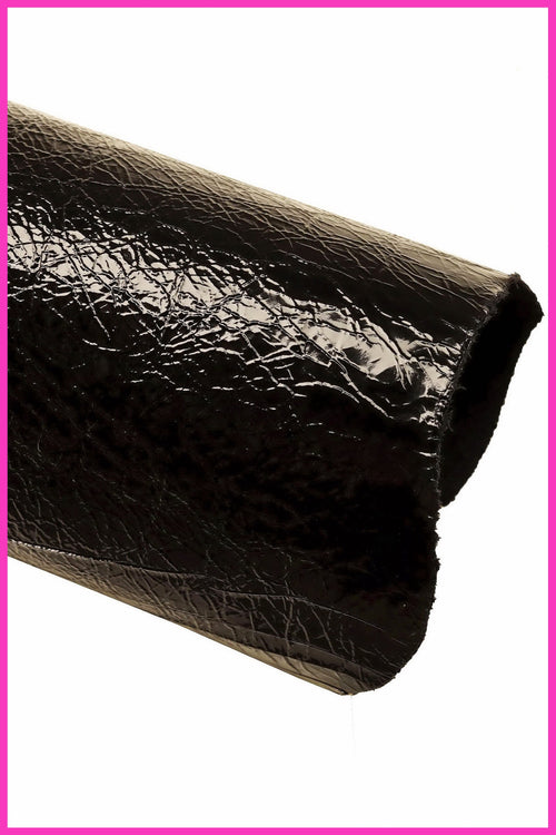 BLACK NAPLACK leather hide, wrinkled patent calfskin, super soft glossy cowhide, ideal for diy projects
