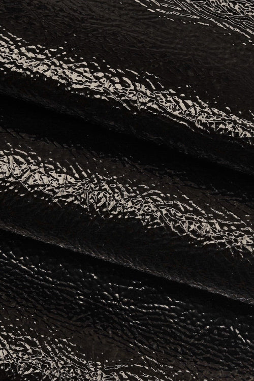 BLACK NAPLACK leather hide, wrinkled patent calfskin, super soft glossy cowhide, ideal for diy projects