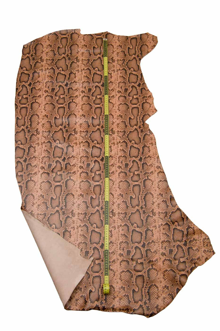 Flesh pink PYTHON printed leather hide, reptile - snake textured cowhide, SOFT calfskin for crafting