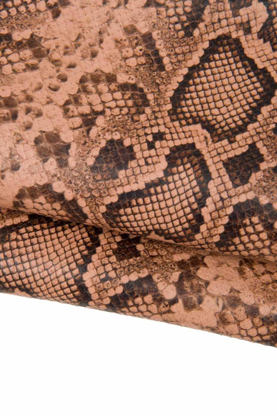 Flesh pink PYTHON printed leather hide, reptile - snake textured cowhide, SOFT calfskin for crafting