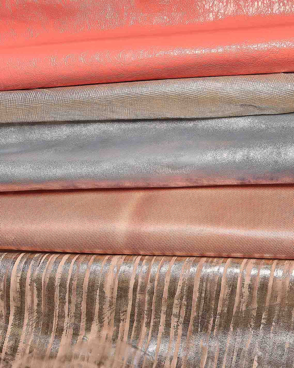 Bundle of 5 leather skins pink and platinum, RANDOM assortment, soft metallic printed matchingt goatskins for DIY projects