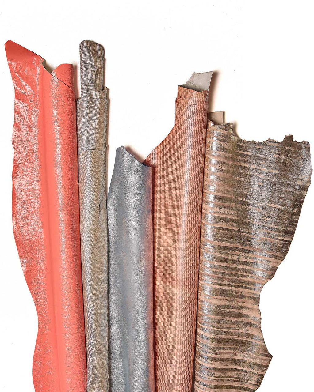 Bundle of 5 leather skins pink and platinum, RANDOM assortment, soft metallic printed matchingt goatskins for DIY projects