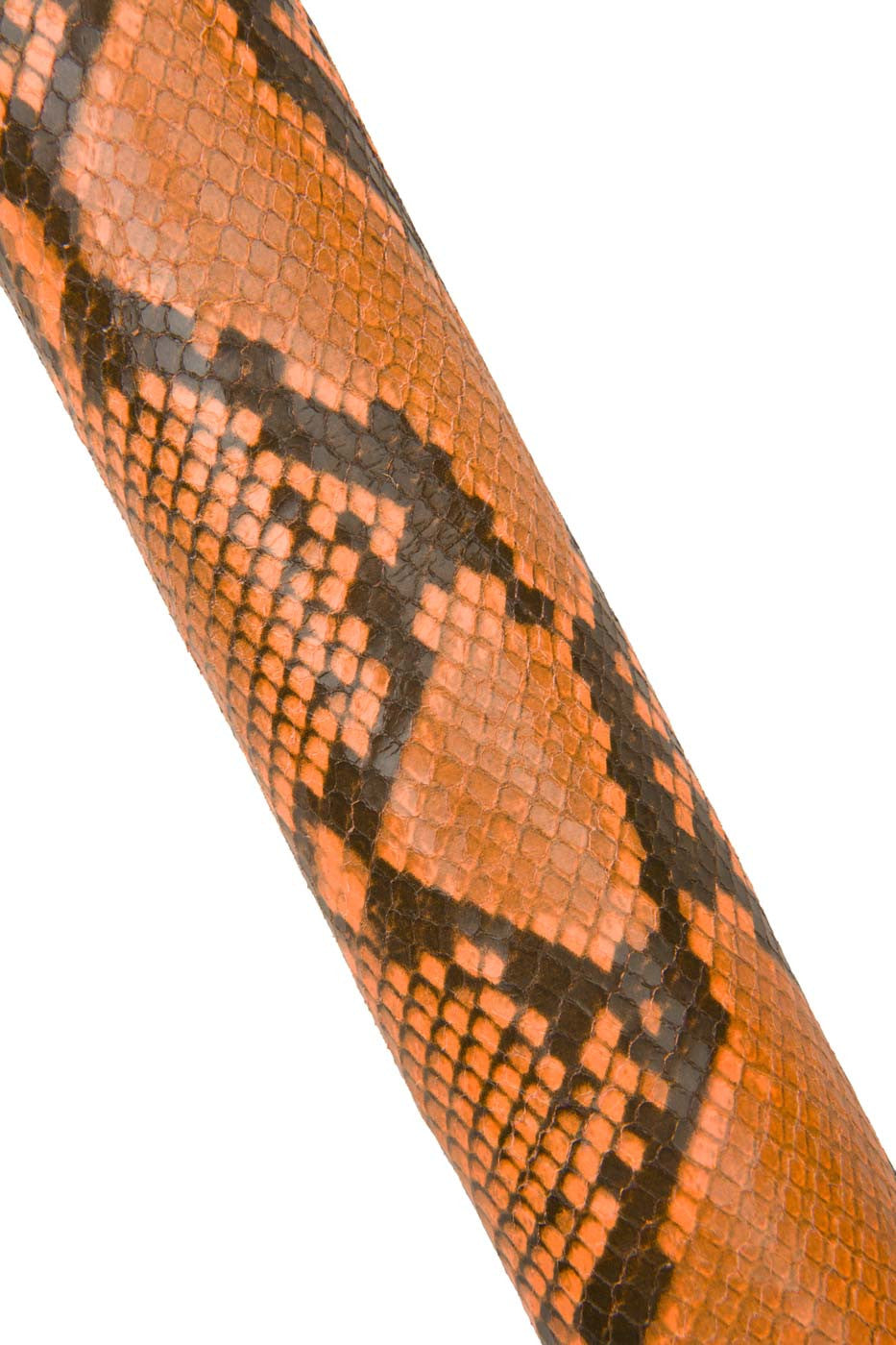 Fluo - NEON orange PYTHON leather hide, glossy reptile printed cowhide, snake pattern on soft calfskin for hobbyists
